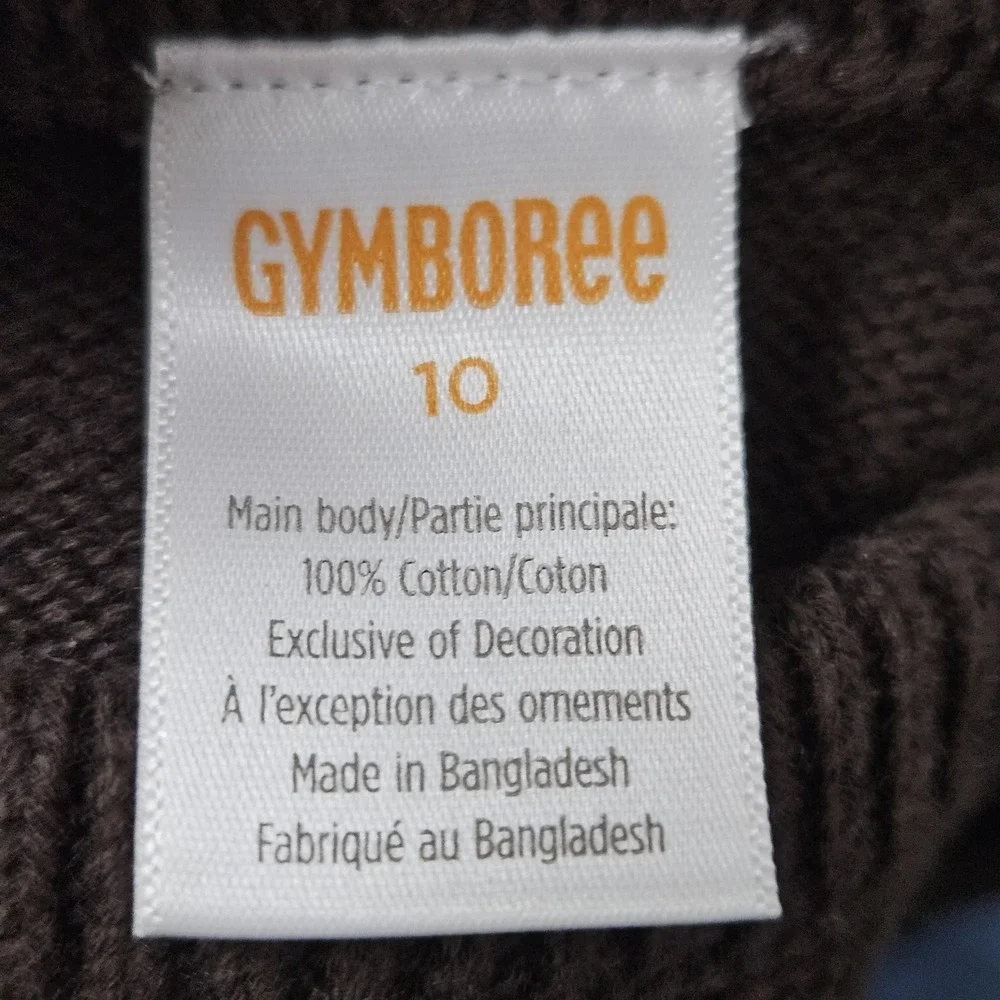 Gymboree Sweater Dress Girls 10 Brown Bear Fair Isle Cable Knit Cotton Short Slv
